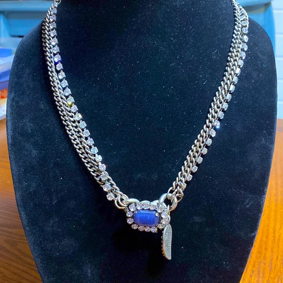 Bundle/lot of 2 statement necklaces layered chains hematite blue ombré crystals - Picture 3 of 8